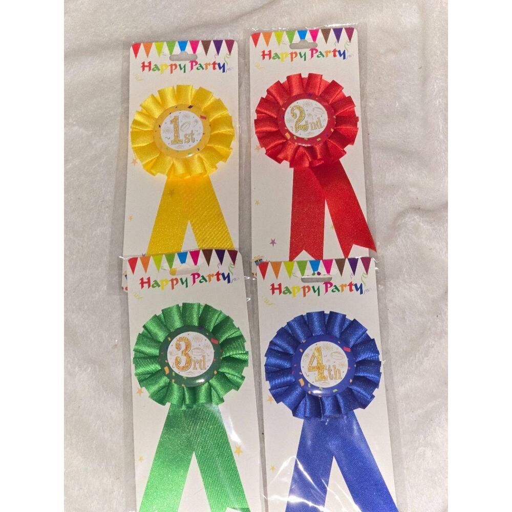 NEW Happy Party Kids Birthday Award Rosette Ribbon 1st Place Yellow Gold Celebra